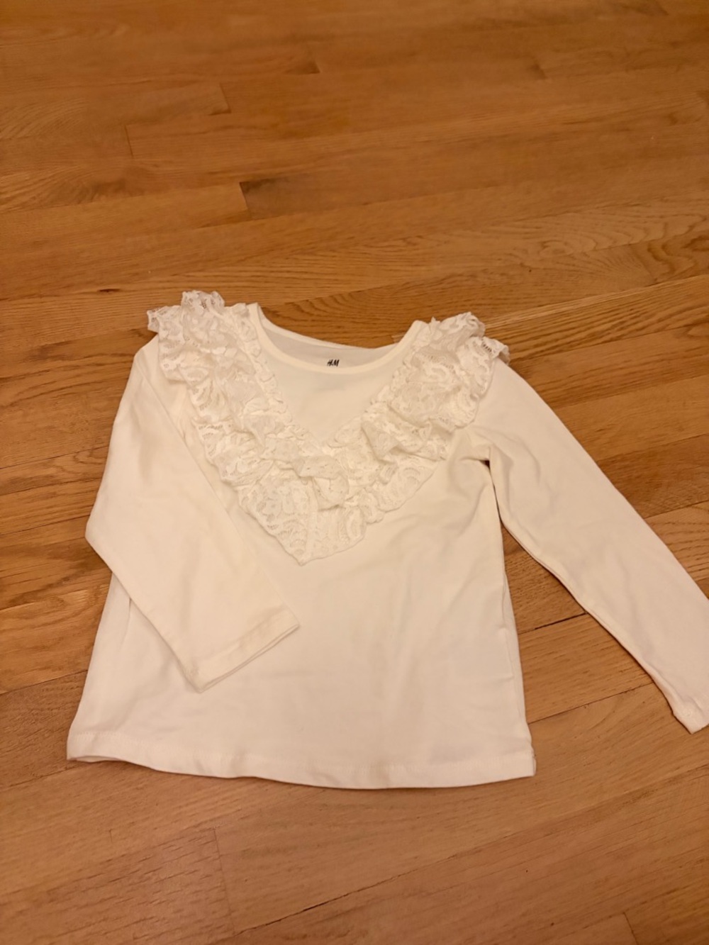 H&M 4T White Long-Sleeve Lace Ruffle Top